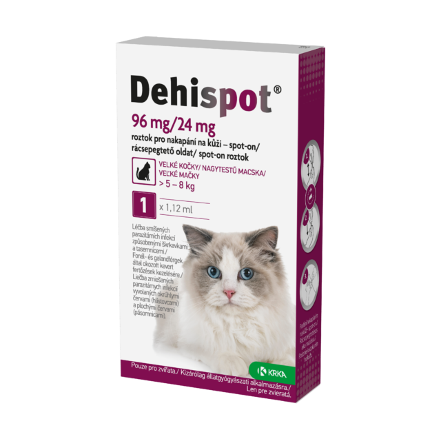 Dehispot 96 mg/24 mg roztok pro nakapání na kůži – spot-on pro velké kočky